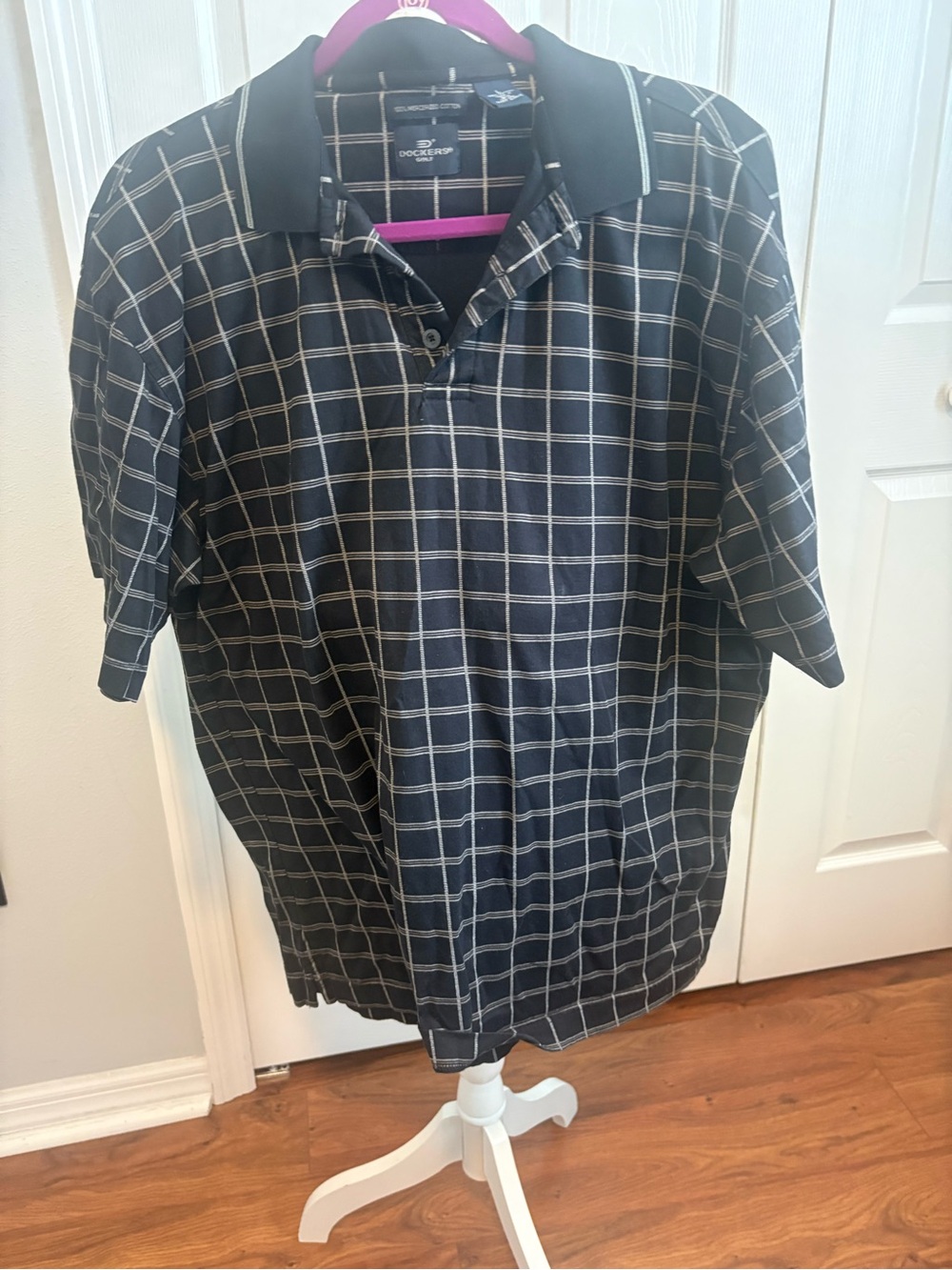Dockers Men's Navy Polo with Cream Grid